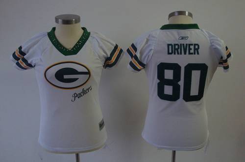 Packers #80 Driver White 2011 Women's Field Flirt Stitched NFL Jersey - Click Image to Close